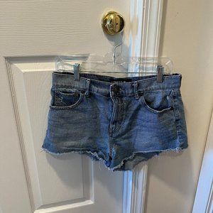 Express Medium-Wash Mid-Rise Jean Shorts, Size 8